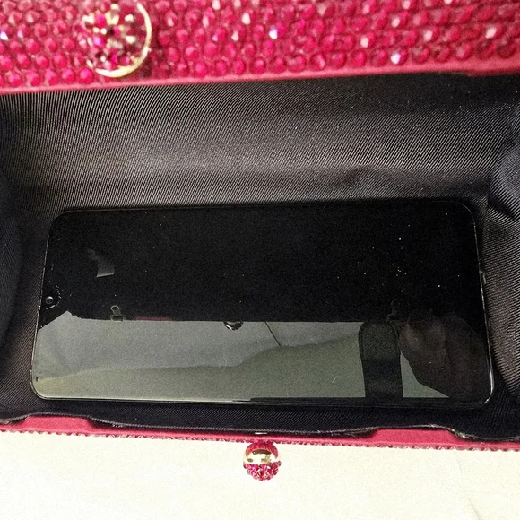 Red Gem Evening Bag 2 Different Length Chains & Extra Gems NWOT Fits Cell Phone - Picture 16 of 16